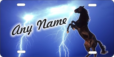Black Horse Mustang Lightning Personalized Novelty Front License Plate Decorative Car Tag