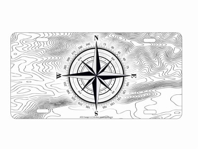 Compass rose on topographic map front license plate Decorative Vanity Car Tag