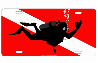 diver down flag with scuba diver signaling okay novelty front license plate Decorative vanity car tag