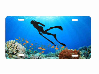 scuba diver coral reef spearfishing personalized novelty front license plate decorative vanity car tag