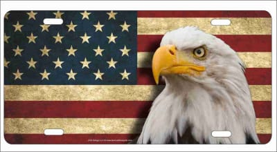 Bold head eagle on American flag personalized novelty license plate