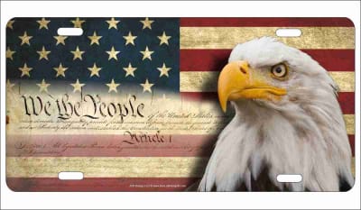 We The People Bold eagle on vintage American flag personalized novelty license plate decorative vanity aluminum tag