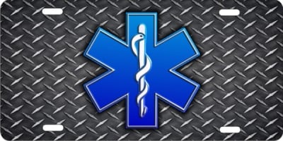 personalized novelty license plate EMS EMT diamond plate background car tag