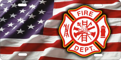 Maltese cross on flag fire dept personalized license plate