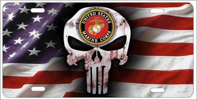 US Marine Punisher American flag personalized novelty license plate, custom made Punisher front plates