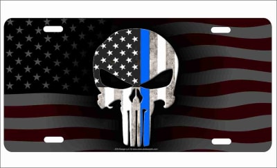 The Punisher Thin Blue Line on American flag background personalized novelty front license plate Decorative Vanity Car Tag