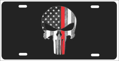 The Punisher Thin Red Line American flag background Firefighter personalized novelty front license plate Decorative Vanity Car Tag