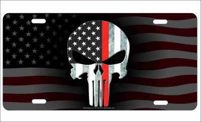 The Punisher Thin Red Line on American flag background Firefighter personalized novelty front license plate Decorative Vanity Car Tag