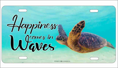 Sea Turtle Happiness comes in waves novelty license plate Custom License Plates, Personalized License Plates, Decorative License Plates, Front License Plates, Car Tags, airbrush