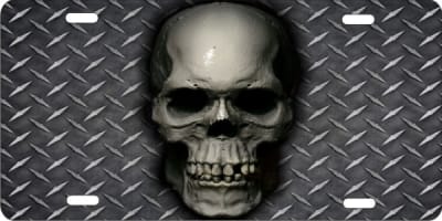 personalized novelty license plate skull on diamond plate Custom License Plates, Personalized License Plates, Decorative License Plates, Front License Plates, Car Tags, airbrush