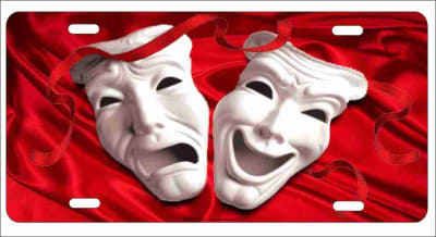 Theater Masks Comedy Tragedy on red silk personalized novelty front license plate Custom Decorative car tag