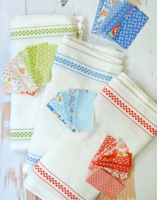 Waffleweave Toweling: White w/ Red