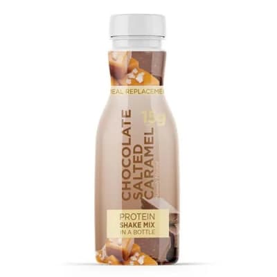 Ready-made chocolate salted caramel shake in a bottle.