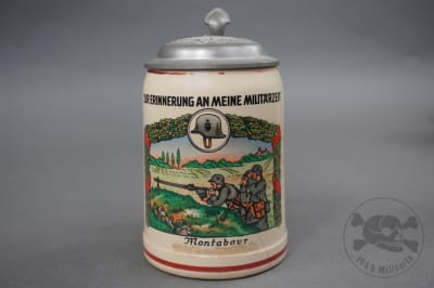 Original German WWII "In Memory of My Military Time" MG Crew Beer Stein