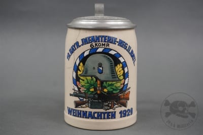 Original German Pre-WWII .5L 1929 Bavarian 19th Infantry Regiment Christmas Beer Stein "19. Bayr. Infanterie-Regt. II. Batl. 6. Komp."