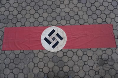 Original German WWII Torn NSDAP/National Double Sided Flag/Banner *U.S. Veteran Bringback