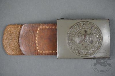 Original German WWII Heer (Army) EM/NCO Steel Belt Buckle & Leather Tab by Dr. F. & Co. 1941