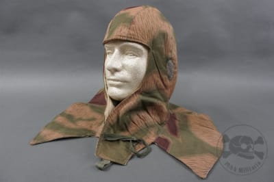 Original German WWII Tan & Water Camouflaged/Reversible To White Winter Head Toque (Kopfhaube)