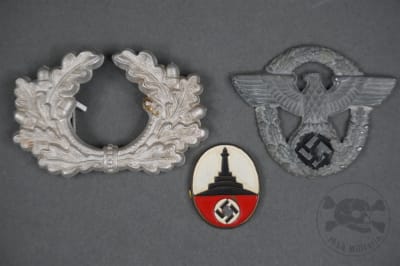 Original German WWII Cap & Organization Insignia (3 pieces)