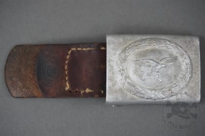 Original German WWII Luftwaffe Aluminum Belt Buckle With Leather Tab -- Werner Linker 1939