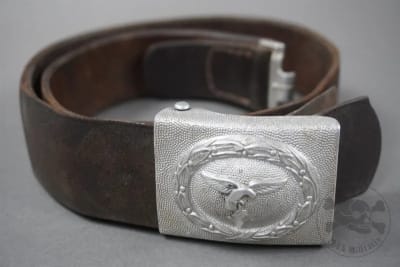 Original German WWII Luftwaffe Leather Belt With 1st Model Luftwaffe Buckle