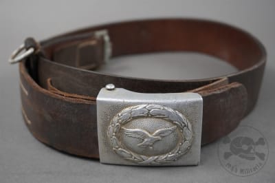 Original German WWII Luftwaffe EM/NCO Brown Leather Combat Belt With Aluminum Buckle Both Dated 1939 With Belt Loop
