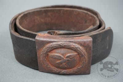 Original German WWII Leather Combat Belt Size 80 With Luftwaffe Steel Belt Buckle By G.H. Osang