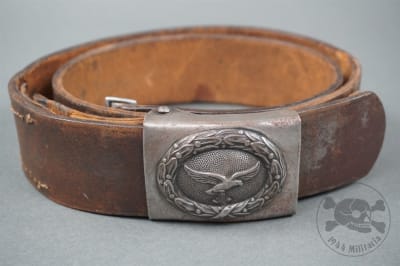 Original German WWII Luftwaffe Steel Belt Buckle With Early Brown Leather Belt Size 95