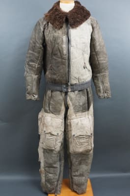 Original German WWII Luftwaffe Two Piece White/Gray Leather Winter Fleece Lined Flight Jacket And Trousers