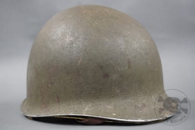 Original US WWII M1 Fixed Bale Helmet With Westinghouse Liner & White Rayon Suspension