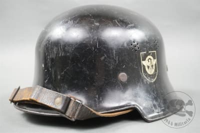 Original German WWII Double Decal M34 Feuerschutzpolizei (Fire Police) Helmet Size 64/57
