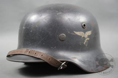 Original German WWII M35 Double Decal Luftwaffe Helmet Q66 Named to "Moog" 1. Batterie, Flak-Regiment 5