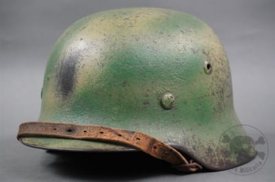 Original German WWII Heer M35 Ex-Double Decal Reissued Normandy Two Tone Camouflaged Helmet Size 64