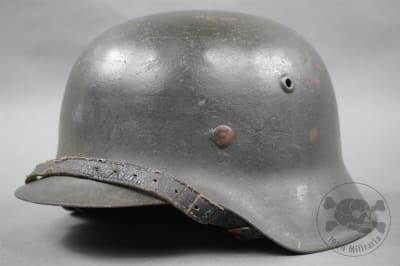 Original German WWII M42 No Decal Heer/Waffen SS Helmet hkp66 With FallschirmjÃ¤ger Type Chinstrap