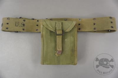 Original U.S. WWII M1936 Web Pistol Belt And Medical Pouch With Contents