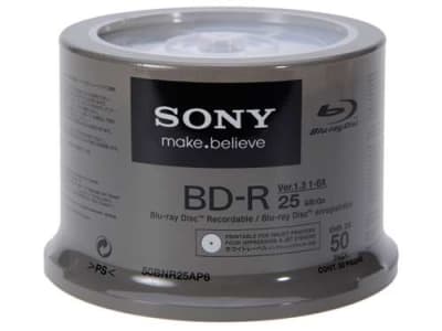 SONY 50BNR25AP6 DISC BLU-RAY SINGLE LAYER 25GB 6X WRITE ONCE WHT IJ PRINTABLE 50/PK WRITE ONCE WHT IJ PRINTABLE 50/PK. BULK. IN STOCK