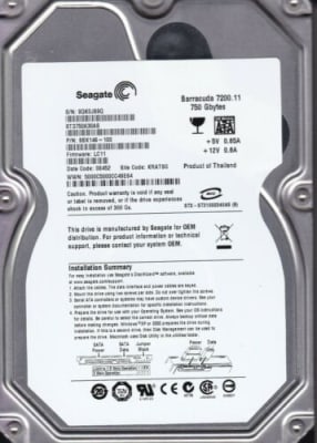 SEAGATE BARRACUDA 9BX146-100, LC11 750GB 7200RPM SERIAL ATA-300 (SATA-II) 3.5INCH FORM FACTOR 16MB BUFFER INTERNAL HARD DISK DRIVE. REFURBISHED. IN STOCK.