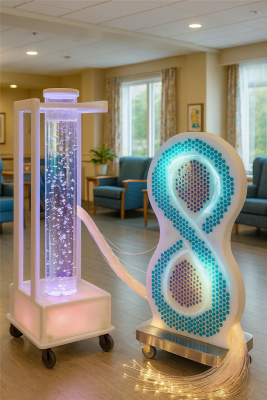 Tall Battery Operated Mirrored Bubble Tube Rover with Sensory Vision Projector