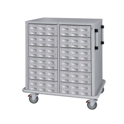 HiPro Double Wide Medication Transfer Cart with medication cassettes and integrated handles