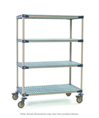 MetroMax 4 4-Shelf Industrial Plastic Shelving Mobile Cart, Open Grid Shelves