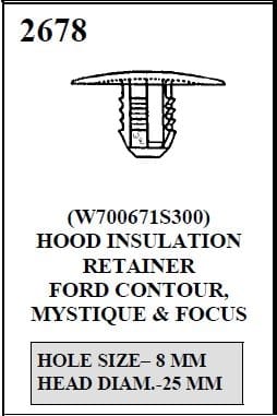 W-E 2678 HOOD INSULATION RETAINER, 25MM HEAD DIAM. FOR 8MM HOLE