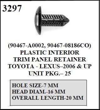 W-E 3297 Plastic Interior Trim Panel Retainer, Toyota, Lexus