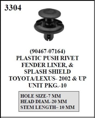 W-E 3304 Plastic Push Rivet Fender Liner & Splash Shield, Toyota/Lexus