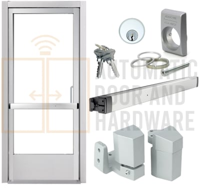 Alum-Lite (3068) 36 in. x 80 in. Left Hand Commercial Storefront Emergency Exit Door and Frame With Panic Bar, Single Acting ADA Entrance, Clear Anodized, Glass Not Included