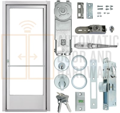 Alum-Lite (3080) 36 in. x 96 in. Right Hand Commercial Storefront Door and Frame, Double Acting ADA Entrance (Door Swings In or Out), Includes Concealed Closer, Clear Anodized, Glass Not Included