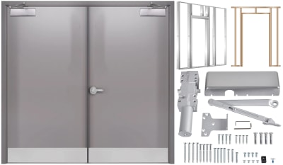 Armasteel 7068 84 in. x 80 in. Left Hand Reverse Active Commercial Steel Double Door With Wood or Metal Stud Wall Knock Down Frame, Includes Hinges, Extra Heavy Duty Door Closer, Armor Plates, Upper and Lower Flush Bolt Locks, and Lever Lock