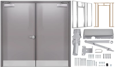 Armasteel 7068 84 in. x 80 in. Right Hand Reverse Active Commercial Steel Double Door With Wood or Metal Stud Wall Knock Down Frame, Includes Hinges, Extra Heavy Duty Door Closer, Armor Plates, Upper and Lower Flush Bolt Locks, and Lever Lock