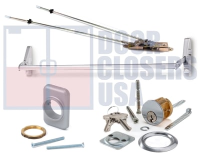 Calibre Door Closers 7085-2-48-RHR-AL Right Hand Reverse Concealed Vertical Rod Panic Exit Device With Outside Cylinder and Mounting Pad, Aluminum Finish
