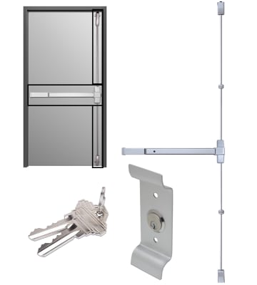 Surface Vertical Rod Touch Pad Panic Bar Exit Device With Outside Pull For 36 in. x 96 in. Hollow Metal Door (Construction Pro Hardware Swing Master 40 Series)