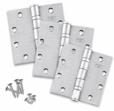 Cal-Royal BB31-US26D, Commercial Ball Bearing Hinges, 4 Ball Bearing, Square Corner, 4.5 in. x 4.5 in. Template, UL Listed, Pack of 3, US26D SatÃ­n Chrome